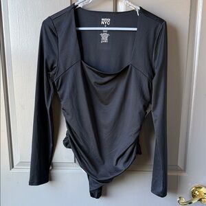 Madden NYC Black Long-Sleeve Cowl Neck Bodysuit